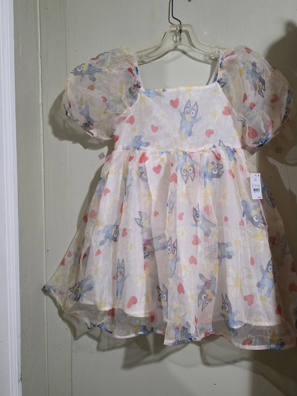 Bluey Big GIRS Square Neck Organza Dress Puff Sleeves Size Large 10-12